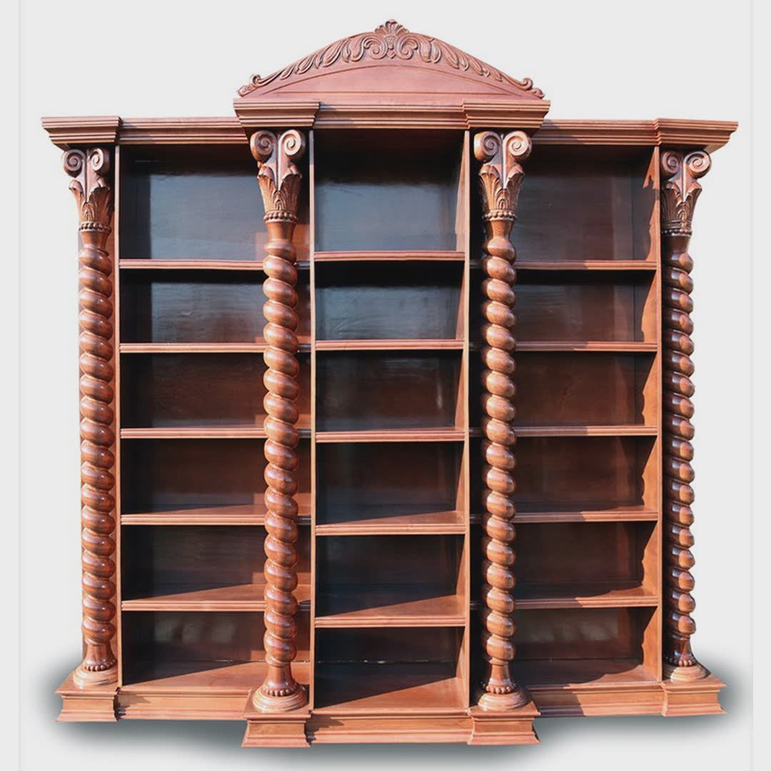 Solid Wood Bookcase with spiral columns