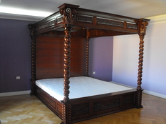 Solid Wood Baldachin Bed with Spiral Columns